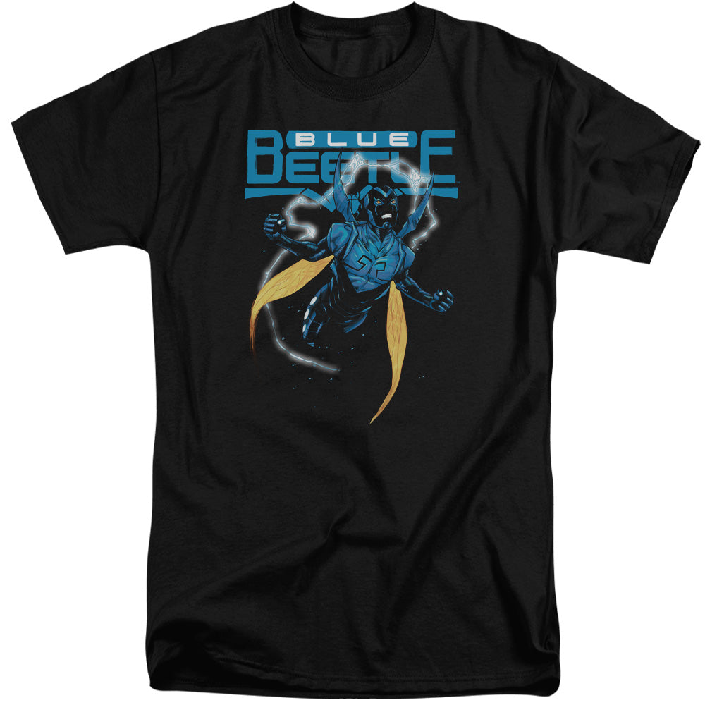 AN OFFCIALLY LICENSED JLA BLUE BEETLE MEN'S TALL FIT T-SHIRT BLACK