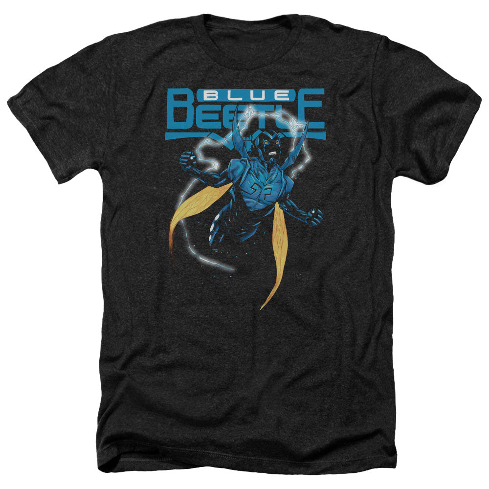 AN OFFCIALLY LICENSED JLA BLUE BEETLE MEN'S HEATHER T-SHIRT CHARCOAL