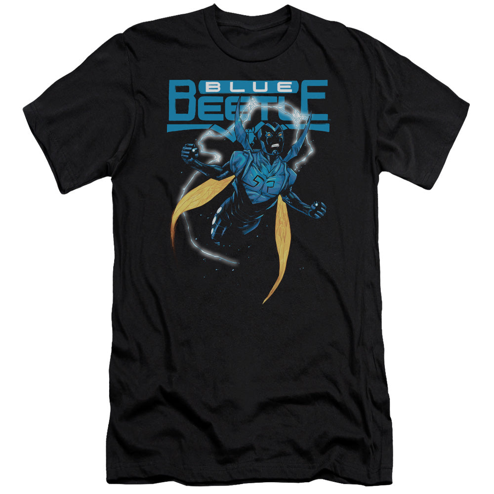 AN OFFCIALLY LICENSED JLA BLUE BEETLE MEN'S PREMIUM SLIM FIT T-SHIRT BLACK