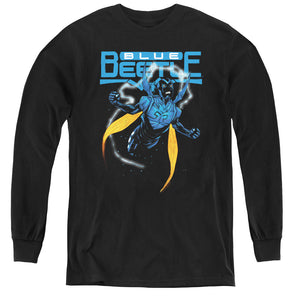 AN OFFCIALLY LICENSED JLA BLUE BEETLE YOUTH LONG SLEEVE T-SHIRT BLACK