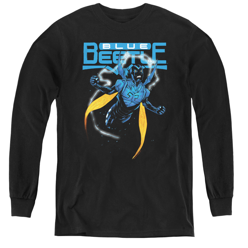 AN OFFCIALLY LICENSED JLA BLUE BEETLE YOUTH LONG SLEEVE T-SHIRT BLACK