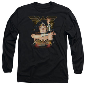 AN OFFCIALLY LICENSED JLA DEFLECTION MEN'S LONG SLEEVE T-SHIRT BLACK