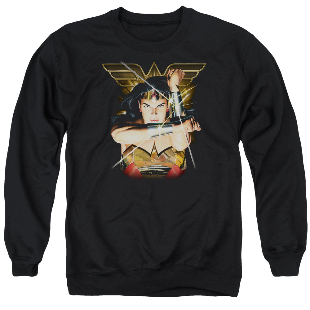 AN OFFCIALLY LICENSED JLA DEFLECTION ADULT UNISEX CREWNECK SWEATSHIRT BLACK