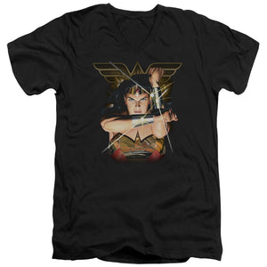 AN OFFCIALLY LICENSED JLA DEFLECTION MEN'S V-NECK T-SHIRT BLACK