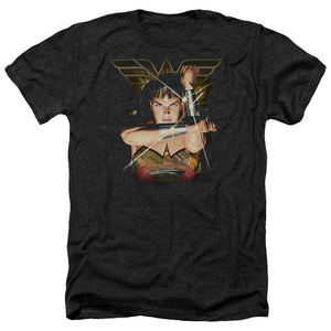 AN OFFCIALLY LICENSED JLA DEFLECTION MEN'S HEATHER T-SHIRT CHARCOAL