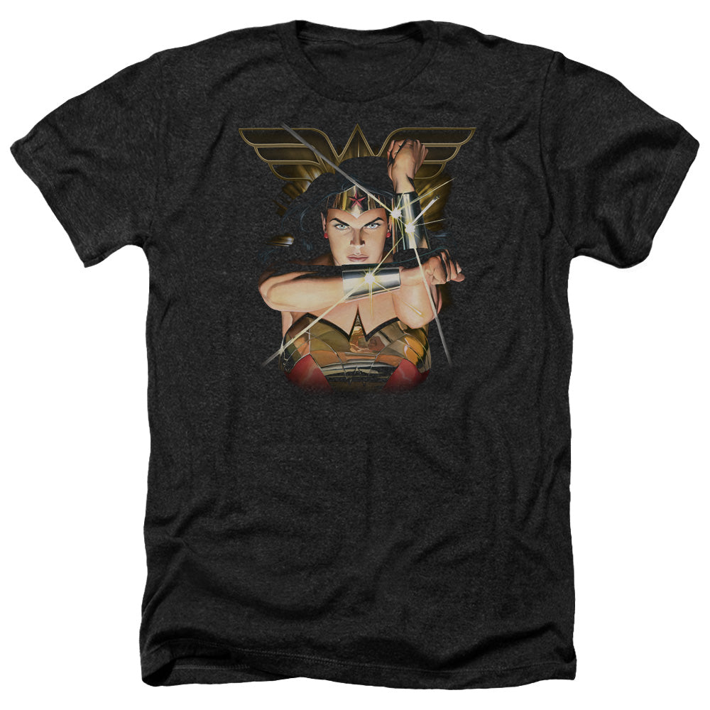 AN OFFCIALLY LICENSED JLA DEFLECTION MEN'S HEATHER T-SHIRT CHARCOAL