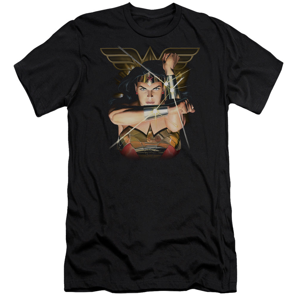 AN OFFCIALLY LICENSED JLA DEFLECTION MEN'S PREMIUM SLIM FIT T-SHIRT BLACK