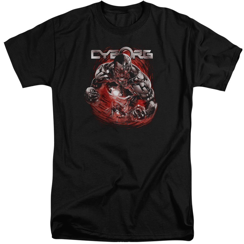 AN OFFCIALLY LICENSED JLA ENGAGED MEN'S TALL FIT T-SHIRT BLACK