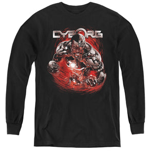 AN OFFCIALLY LICENSED JLA ENGAGED YOUTH LONG SLEEVE T-SHIRT BLACK