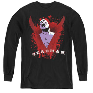 AN OFFCIALLY LICENSED JLA POSSESSION YOUTH LONG SLEEVE T-SHIRT BLACK