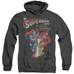 AN OFFCIALLY LICENSED JLA FASTEST ADULT UNISEX HEATHER PULLOVER HOODIE BLACK