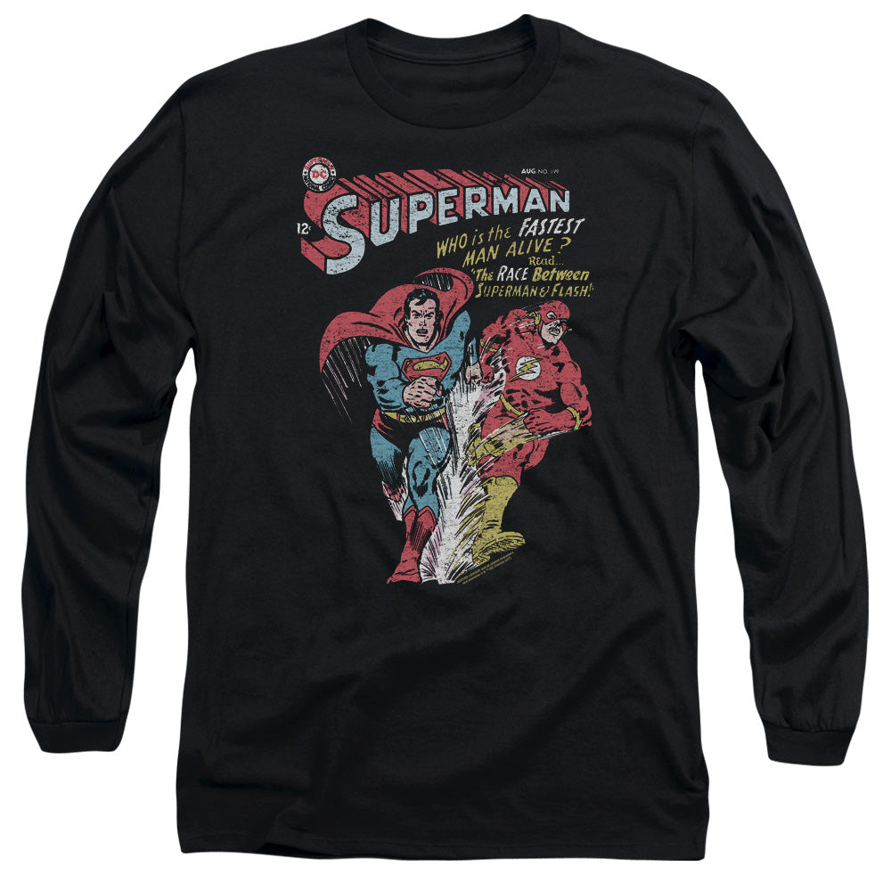 AN OFFCIALLY LICENSED JLA FASTEST MEN'S LONG SLEEVE T-SHIRT BLACK