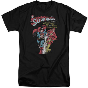 AN OFFCIALLY LICENSED JLA FASTEST MEN'S TALL FIT T-SHIRT BLACK