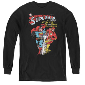 AN OFFCIALLY LICENSED JLA FASTEST YOUTH LONG SLEEVE T-SHIRT BLACK