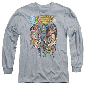 AN OFFCIALLY LICENSED JLA TEAM UP MEN'S LONG SLEEVE T-SHIRT ATHLETIC HEATHER