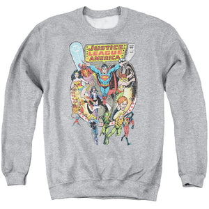 AN OFFCIALLY LICENSED JLA TEAM UP ADULT UNISEX CREWNECK SWEATSHIRT ATHLETIC HEATHER