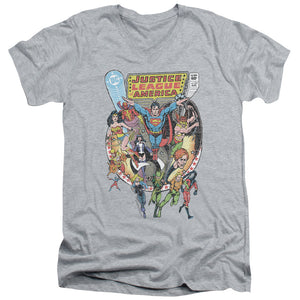 AN OFFCIALLY LICENSED JLA TEAM UP MEN'S V-NECK T-SHIRT ATHLETIC HEATHER