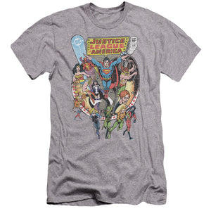 AN OFFCIALLY LICENSED JLA TEAM UP MEN'S PREMIUM SLIM FIT T-SHIRT ATHLETIC HEATHER