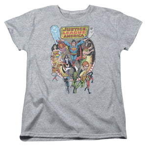 AN OFFCIALLY LICENSED JLA TEAM UP WOMEN'S REGULAR FIT T-SHIRT ATHLETIC HEATHER