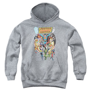 AN OFFCIALLY LICENSED JLA TEAM UP YOUTH HOODIE ATHLETIC HEATHER