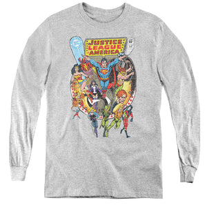 AN OFFCIALLY LICENSED JLA TEAM UP YOUTH LONG SLEEVE T-SHIRT ATHLETIC HEATHER