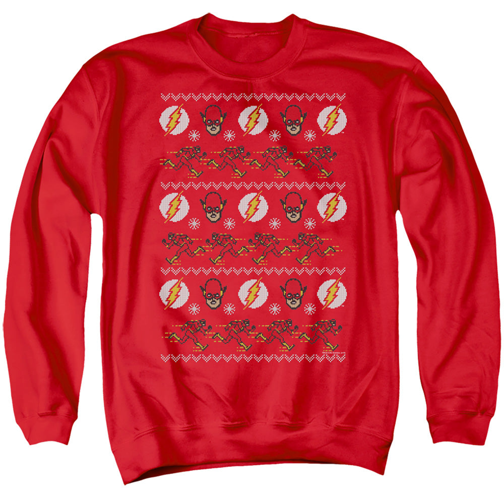 AN OFFCIALLY LICENSED DC FLASH THE FLASH UGLY CHRISTMAS SWEATER 

 ADULT UNISEX CREWNECK SWEATSHIRT RED