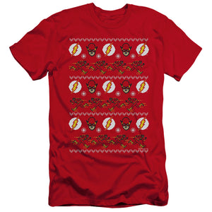 AN OFFCIALLY LICENSED DC FLASH THE FLASH UGLY CHRISTMAS SWEATER 

 MEN'S PREMIUM SLIM FIT T-SHIRT RED