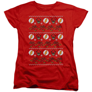 AN OFFCIALLY LICENSED DC FLASH THE FLASH UGLY CHRISTMAS SWEATER 

 WOMEN'S REGULAR FIT T-SHIRT RED