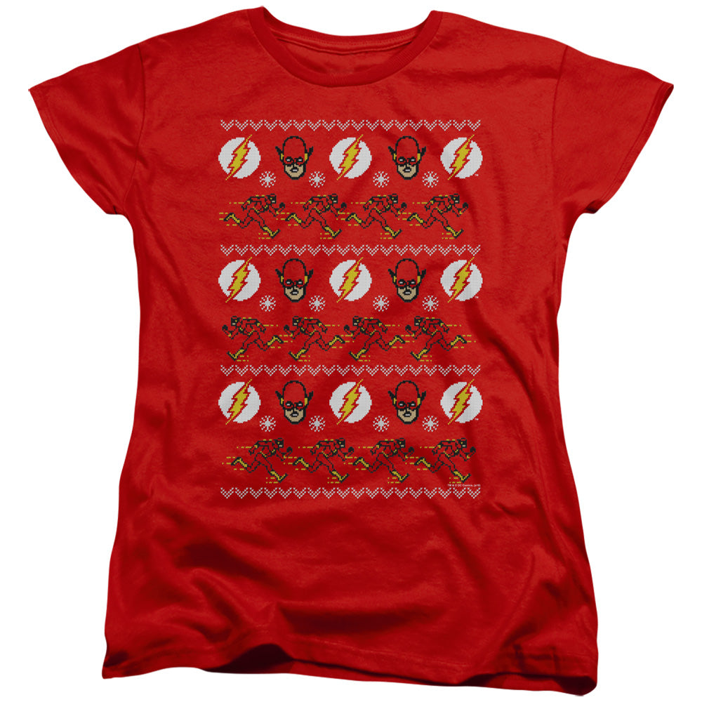 AN OFFCIALLY LICENSED DC FLASH THE FLASH UGLY CHRISTMAS SWEATER 

 WOMEN'S REGULAR FIT T-SHIRT RED