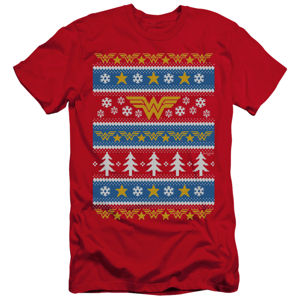 AN OFFCIALLY LICENSED DC WONDER WOMAN WONDER WOMAN CHRISTMAS SWEATER 

 

 MEN'S PREMIUM SLIM FIT T-SHIRT RED