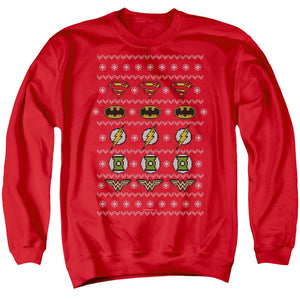 AN OFFCIALLY LICENSED JLA JUSTICE SHIELDS CHRISTMAS SWEATER 

 

 ADULT UNISEX CREWNECK SWEATSHIRT RED