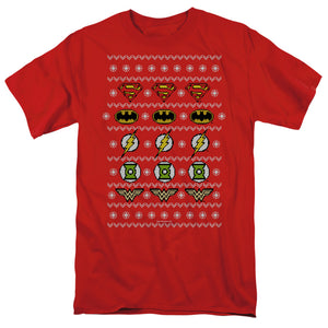 AN OFFCIALLY LICENSED JLA JUSTICE SHIELDS CHRISTMAS SWEATER 

 

 MEN'S REGULAR FIT T-SHIRT RED
