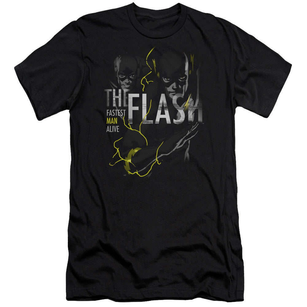 AN OFFCIALLY LICENSED DC FLASH BOLD FLASH MEN'S PREMIUM SLIM FIT T-SHIRT BLACK
