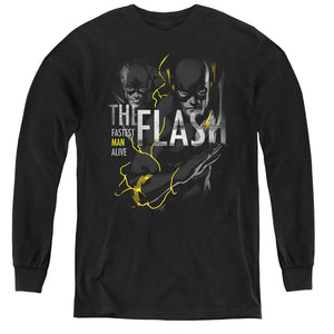 AN OFFCIALLY LICENSED DC FLASH BOLD FLASH YOUTH LONG SLEEVE T-SHIRT BLACK