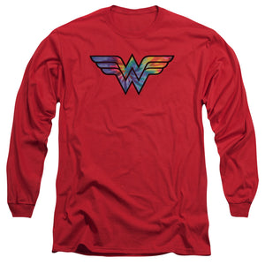 AN OFFCIALLY LICENSED DC WONDER WOMAN WONDER WOMAN TIE DYE LOGO MEN'S LONG SLEEVE T-SHIRT RED
