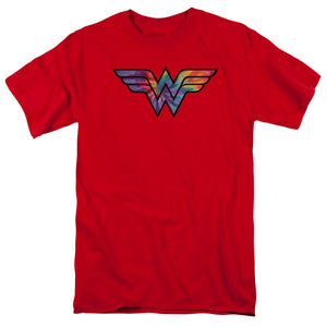 AN OFFCIALLY LICENSED DC WONDER WOMAN WONDER WOMAN TIE DYE LOGO MEN'S REGULAR FIT T-SHIRT RED