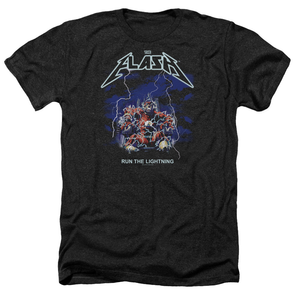 AN OFFCIALLY LICENSED DC FLASH RUN THE LIGHTNING MEN'S HEATHER T-SHIRT CHARCOAL