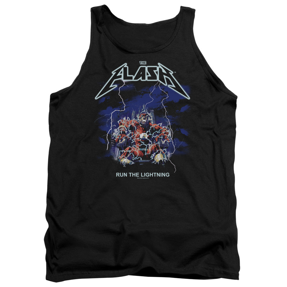 AN OFFCIALLY LICENSED DC FLASH RUN THE LIGHTNING ADULT UNISEX TANK TOP BLACK