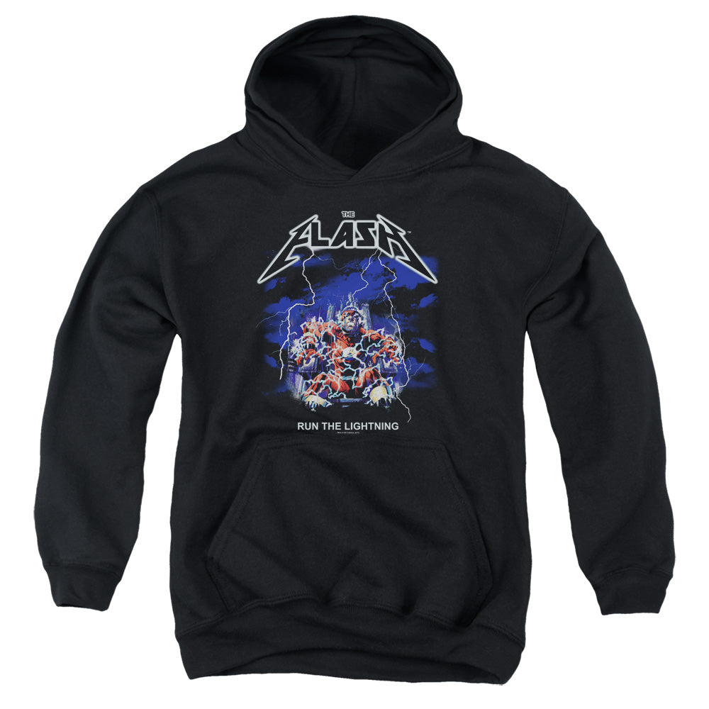 AN OFFCIALLY LICENSED DC FLASH RUN THE LIGHTNING YOUTH HOODIE BLACK