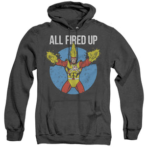 AN OFFCIALLY LICENSED JLA FIRESTORMS PARTY ADULT UNISEX HEATHER PULLOVER HOODIE BLACK