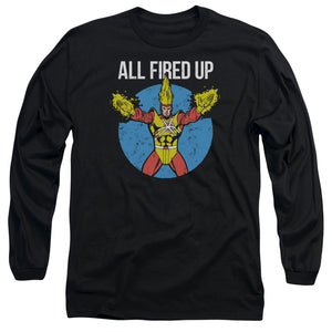 AN OFFCIALLY LICENSED JLA FIRESTORMS PARTY MEN'S LONG SLEEVE T-SHIRT BLACK