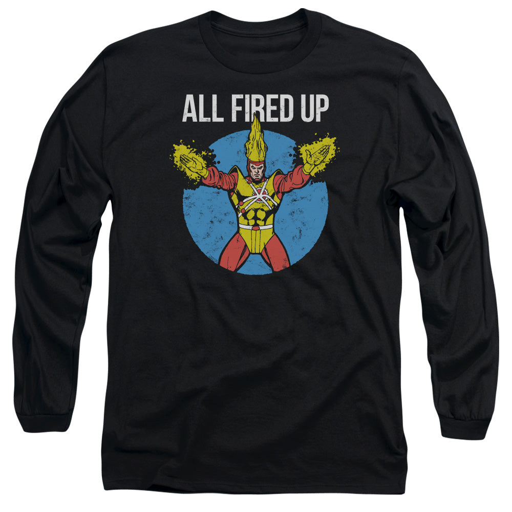 AN OFFCIALLY LICENSED JLA FIRESTORMS PARTY MEN'S LONG SLEEVE T-SHIRT BLACK