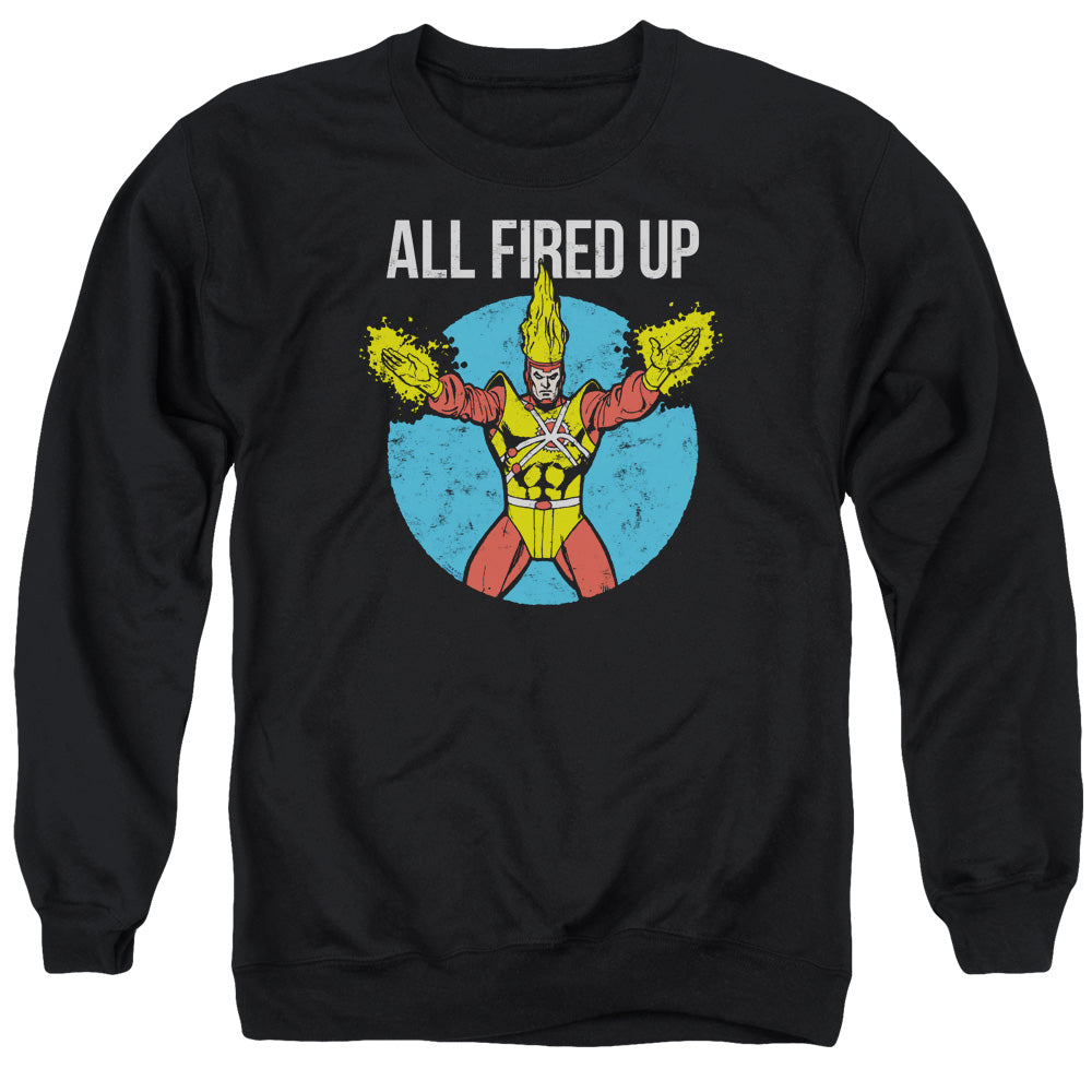 AN OFFCIALLY LICENSED JLA FIRESTORMS PARTY ADULT UNISEX CREWNECK SWEATSHIRT BLACK