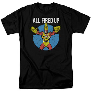 AN OFFCIALLY LICENSED JLA FIRESTORMS PARTY MEN'S REGULAR FIT T-SHIRT BLACK