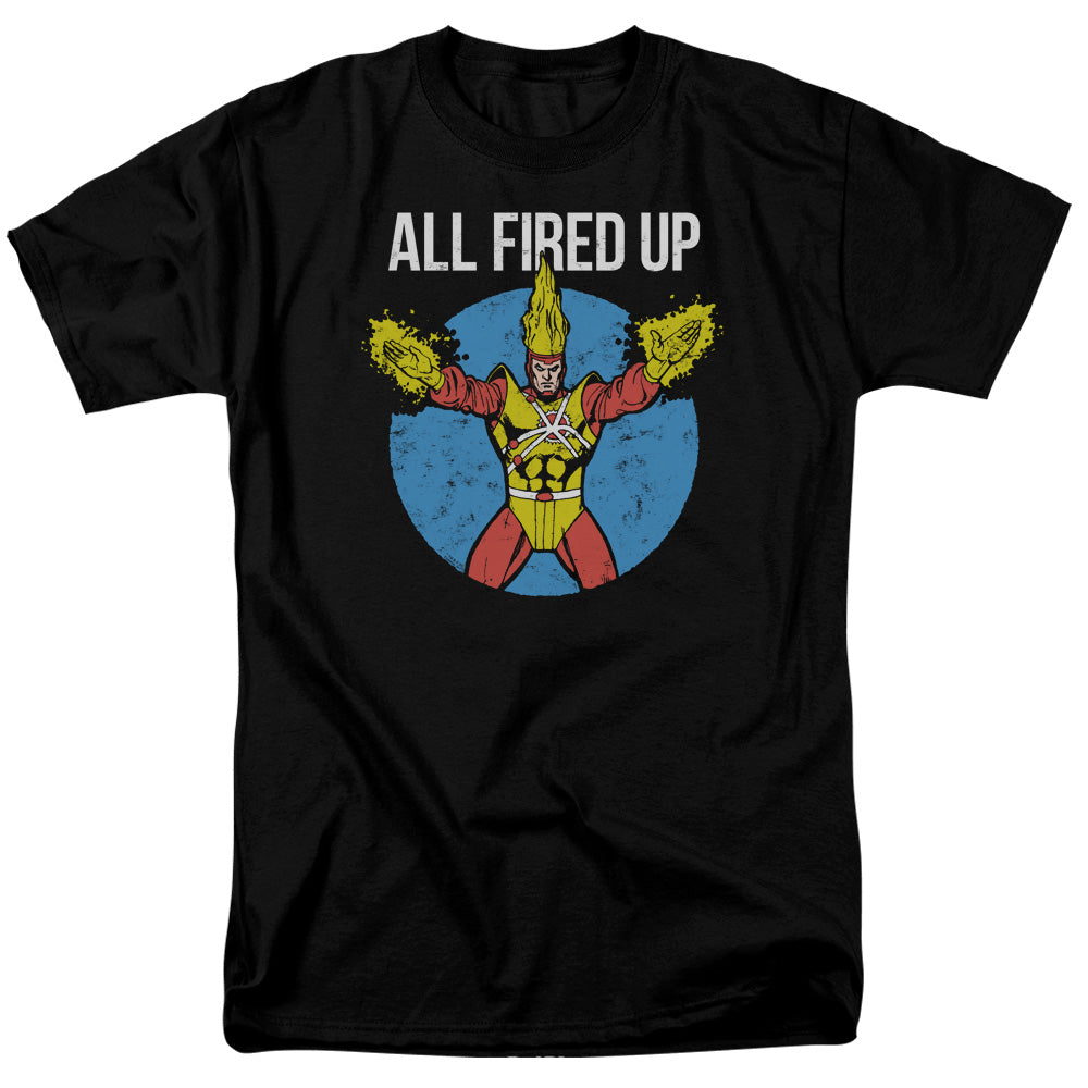 AN OFFCIALLY LICENSED JLA FIRESTORMS PARTY MEN'S REGULAR FIT T-SHIRT BLACK