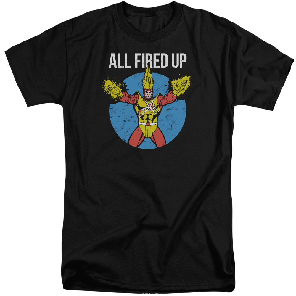 AN OFFCIALLY LICENSED JLA FIRESTORMS PARTY MEN'S TALL FIT T-SHIRT BLACK