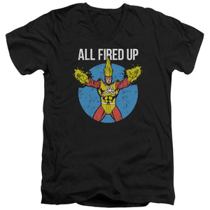 AN OFFCIALLY LICENSED JLA FIRESTORMS PARTY MEN'S V-NECK T-SHIRT BLACK