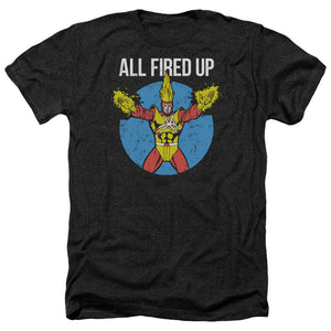 AN OFFCIALLY LICENSED JLA FIRESTORMS PARTY MEN'S HEATHER T-SHIRT CHARCOAL