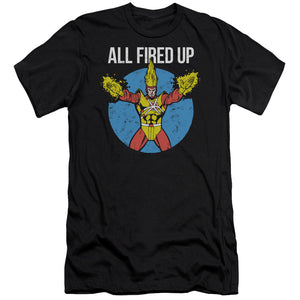 AN OFFCIALLY LICENSED JLA FIRESTORMS PARTY MEN'S PREMIUM SLIM FIT T-SHIRT BLACK