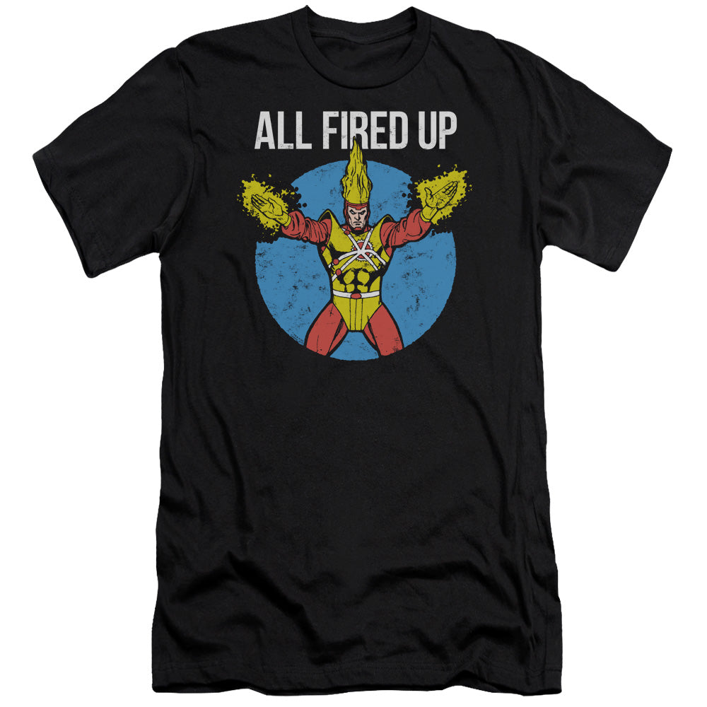 AN OFFCIALLY LICENSED JLA FIRESTORMS PARTY MEN'S PREMIUM SLIM FIT T-SHIRT BLACK